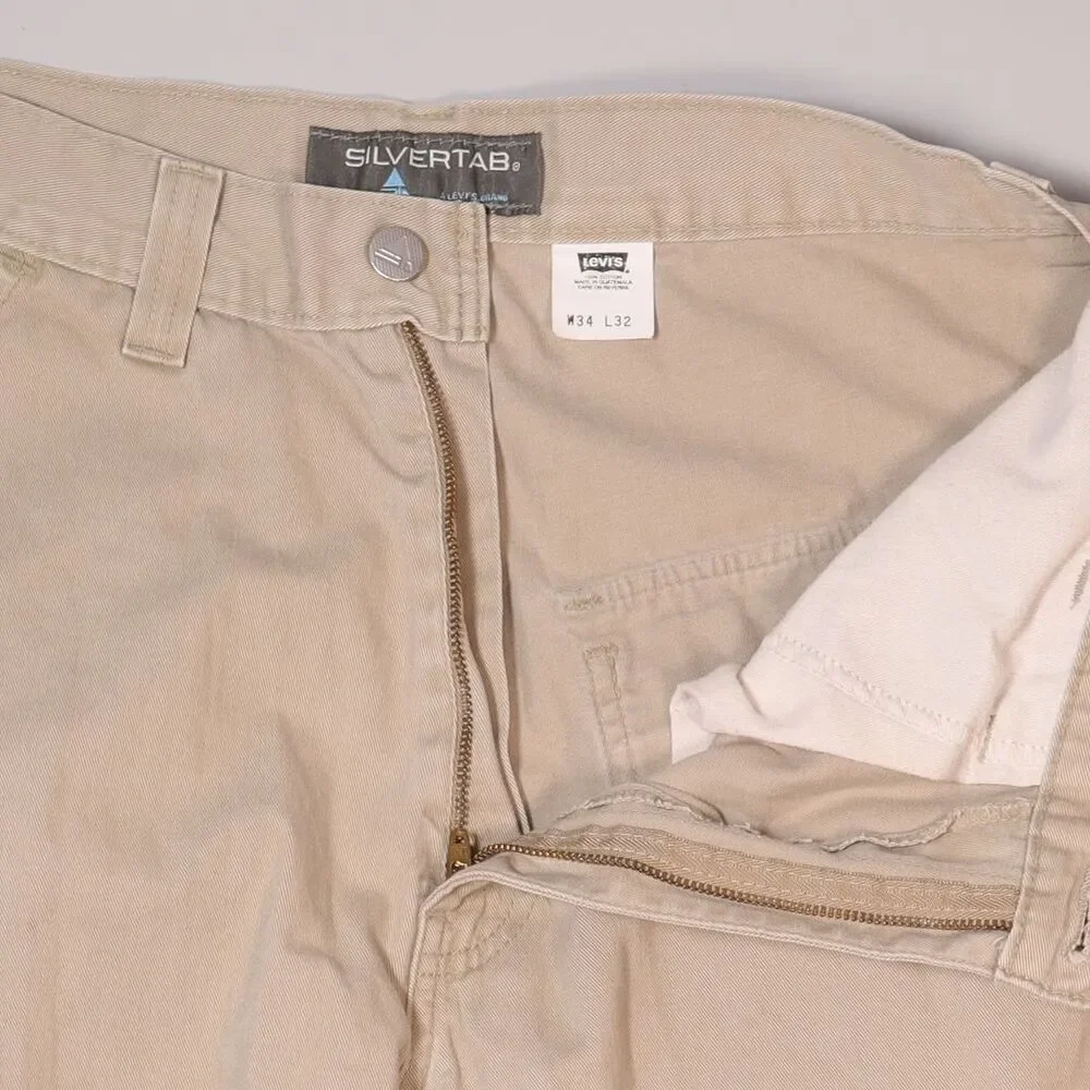 Vintage Levis Silvertab Cargo Pants Beige Khaki Baggy Y2K Mens 34x32